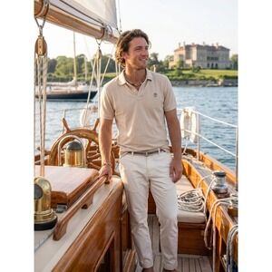 Kiel James Patrick (KJP) 1982 Chatham Pique Polo Shirt Beige Men's Size Small
